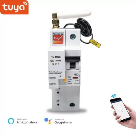 Disjuntor Smart 16A com medidor tensão Monofasico Tuya Alexa Google Home