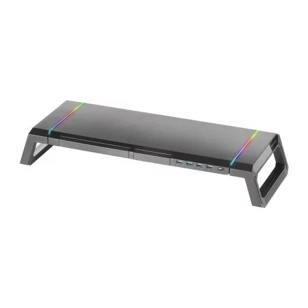 Suporte de Monitor Mars Gaming - 4 x USB 3.0 - RGB - Preta - MGS