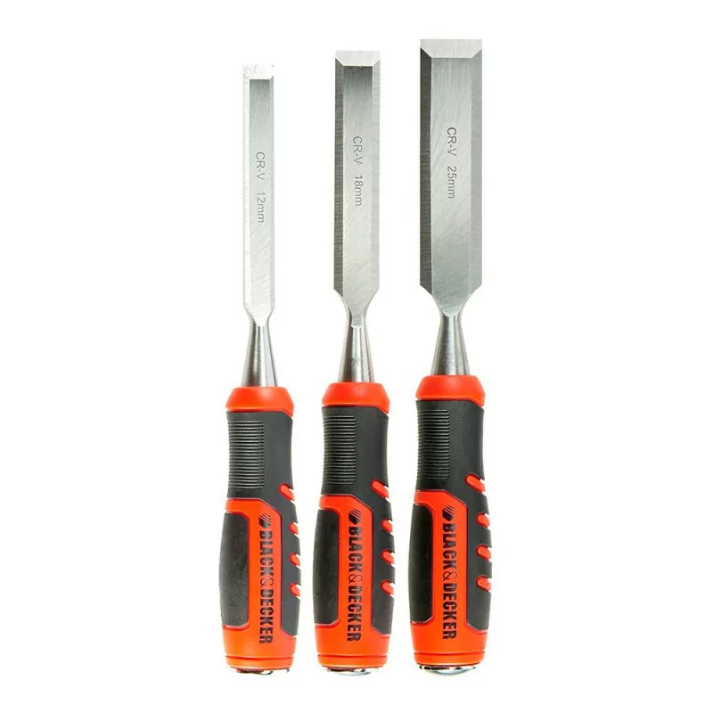 Set of 3 Black+Decker Bimaterial Chisels - 12 + 18 + 25 mm - BDHT0-16147 Set of 3 Black+Decker Bimaterial Chisels - 12 + 18 + 25 mm - BDHT0-16147