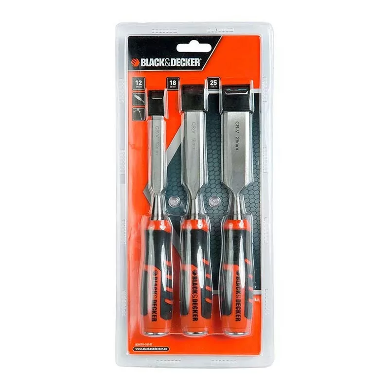 Black+Decker 3-Piece Bimaterial Chisels BDHT0-16147 - 12 + 18 + 25 mm