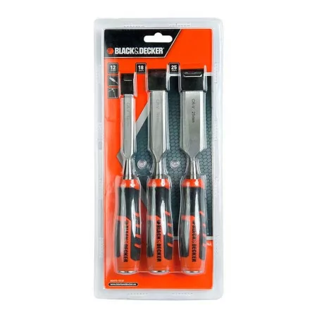 Set of 3 Black+Decker Bimaterial Chisels - 12 + 18 + 25 mm - BDHT0-16147