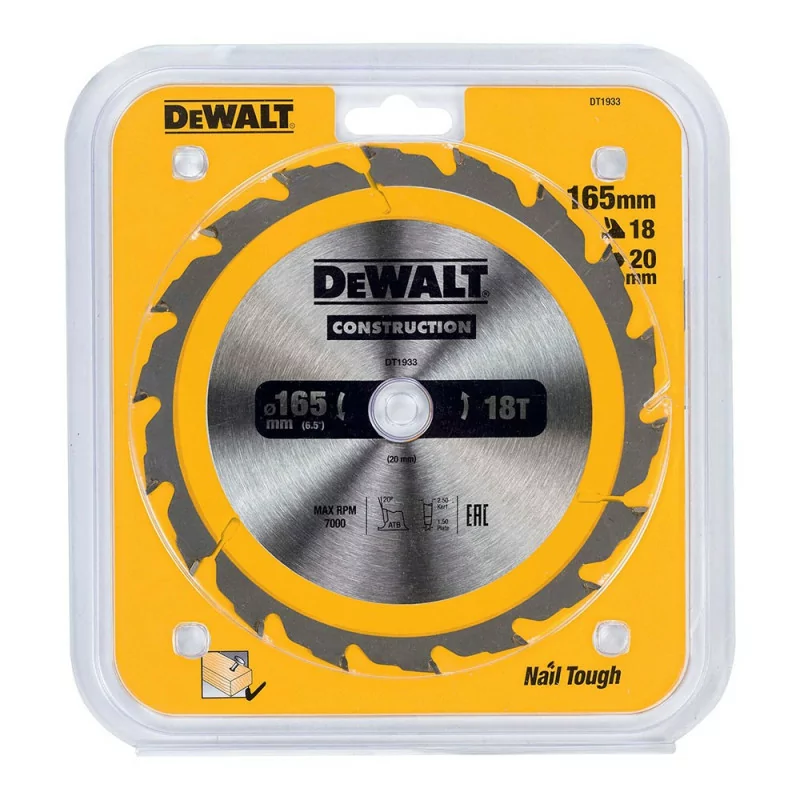 Dewalt Construction Disc - 165x20 mm - 18T (AC) DT1933-QZ Dewalt Construction Disc - 165x20 mm - 18T (AC) DT1933-QZ