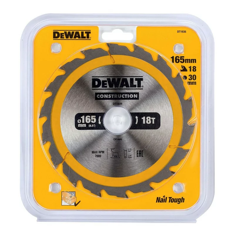Dewalt Construction Disc - 165x20 mm - 18T (AC) - DT1936-QZ Dewalt Construction Disc - 165x20 mm - 18T (AC) - DT1936-QZ