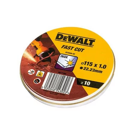 Set of 10 Stainless Steel Cutting Discs. Dewalt - 115x1x22.23 mm - DT3506-QZ