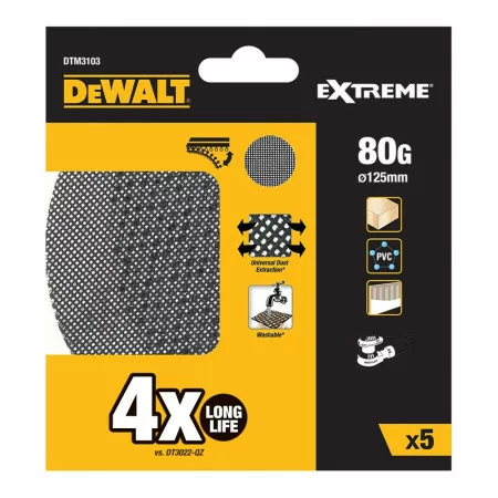 Set of 5 Dewalt Mesh Sandpaper - ø125mm - 80 Grit - Rotorbital Sanders - DTM3103-QZ