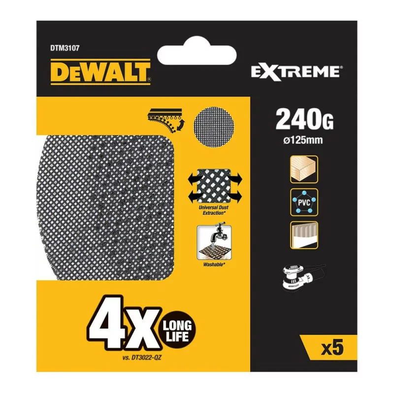 Set of 5 Dewalt Mesh Sandpapers - ø125 mm - 240 Grain - Rotorbital Sanders - DTM3107-QZ