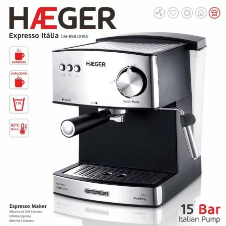 Haeger Espresso Italia Manual Coffee Machine - 850 W - 15 Bar - Ground Coffee and Tablets - CM-85B.009A