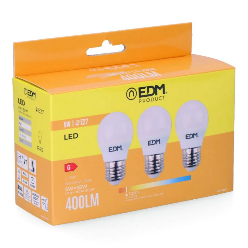 Set 3 EDM Spherical Lamps - LED - E27 - 5 W - 400 LM - 3200 K - Warm Light
