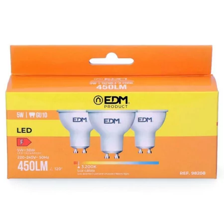 Conjunto 3 Bombillas Dicroicas EDM - LED - GU10 - 5 W - 450 LM - 3200 K - Luz Quente