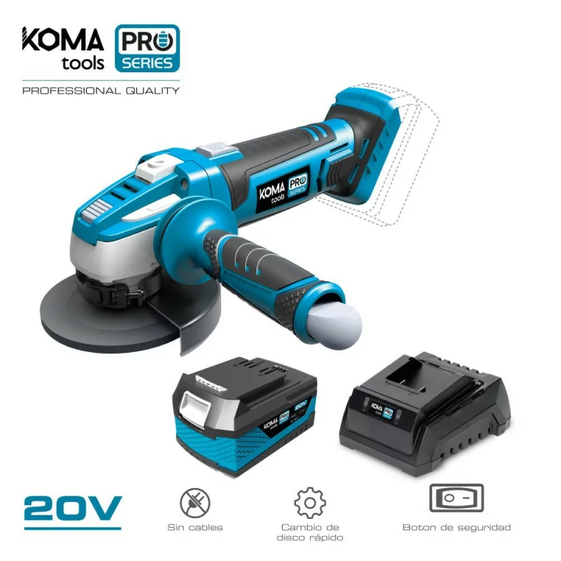 Amoladora Koma Tools Pro Series - 20 V - 4,0 A - Batería, Cargador e Mala Incluídos