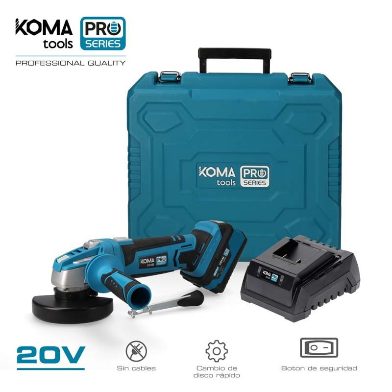 Koma Tools Pro Series Angle Grinder - 20 V - 4.0 A - Battery, Charger and Case Included