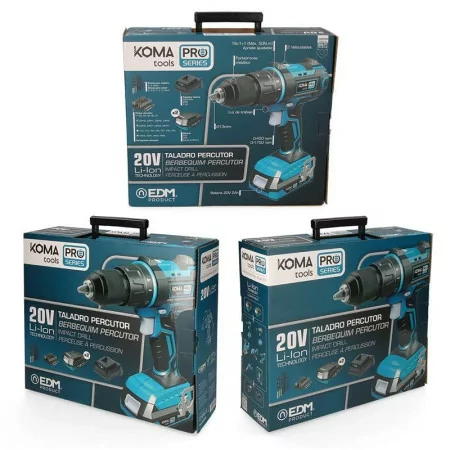 Koma Tools Pro Series Percussion Drill - Hammer Drill / Screwdriver Kit - 20 V - 2 Batteries 2.0 A - Charger