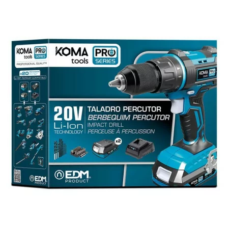 Koma Tools Pro Series Percussion Drill - Hammer Drill / Screwdriver Kit - 20 V - 2 Batteries 2.0 A - Charger