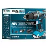 Koma Tools Pro Series Percussion Drill - Hammer Drill / Screwdriver Kit - 20 V - 2 Batteries 2.0 A - Charger