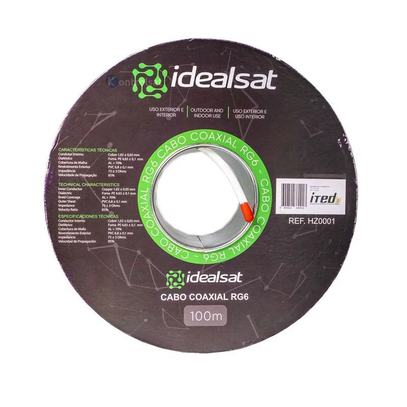 Cabo Coaxial RG6 Branco ITED - 100M - Idealsat