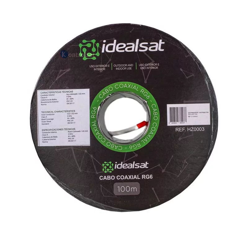 Cable Coaxial RG6 Blanco - 100M - Idealsat