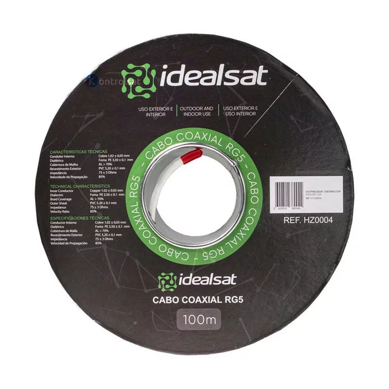 Cabo Coaxial RG5 Branco - 100M - Idealsat