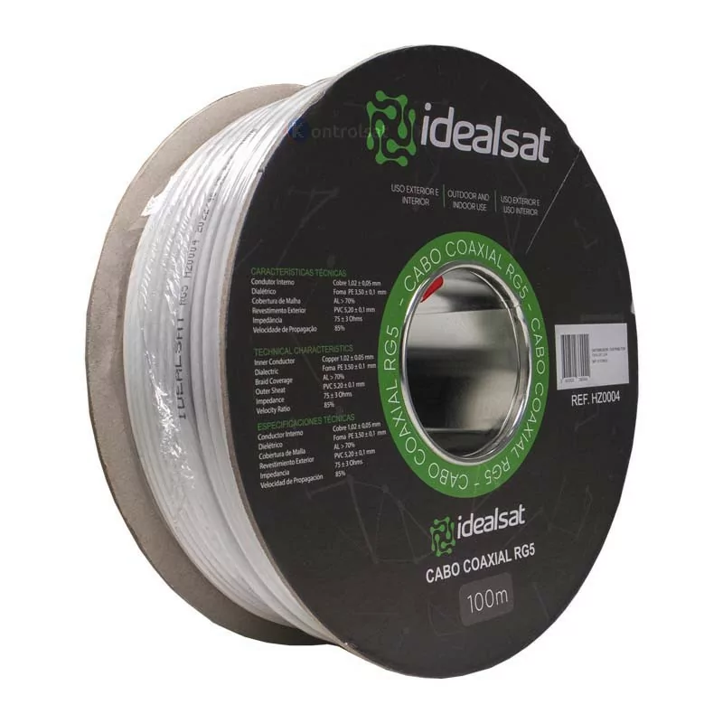 Cabo Coaxial RG5 Branco - 100M - Idealsat