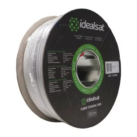 Cabo Coaxial RG5 Branco - 100M - Idealsat