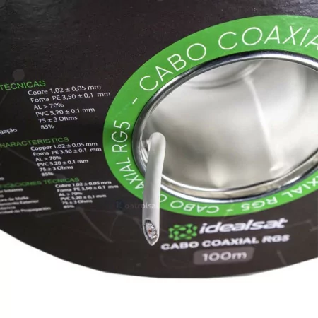 Cabo Coaxial RG5 Branco - 100M - Idealsat