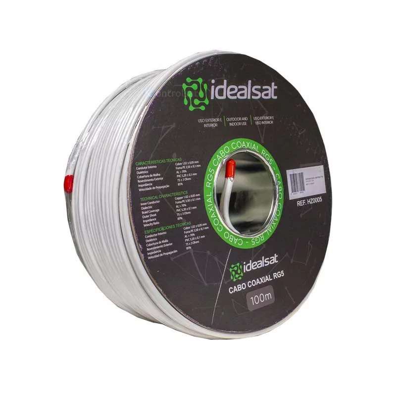 Cabo Coaxial RG5 Twin Branco - 100M - Idealsat|Idealsat|5600820380051 Cabo Coaxial RG5 Twin Branco - 100M - Idealsat|Idealsat|5600820380051