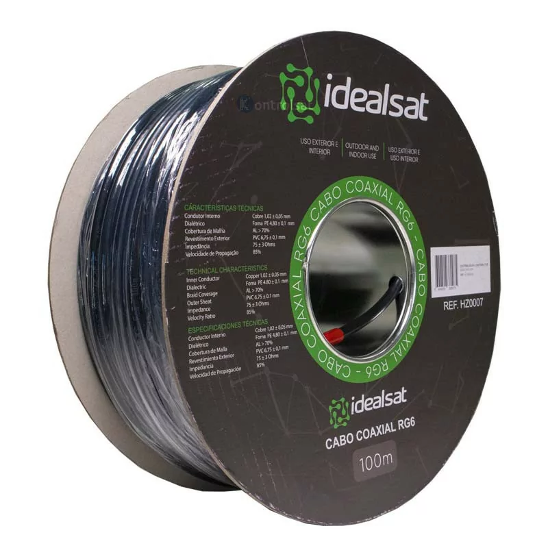 Cable Coaxial RG6 Negro PE - 100M - Idealsat Cable Coaxial RG6 Negro PE - 100M - Idealsat