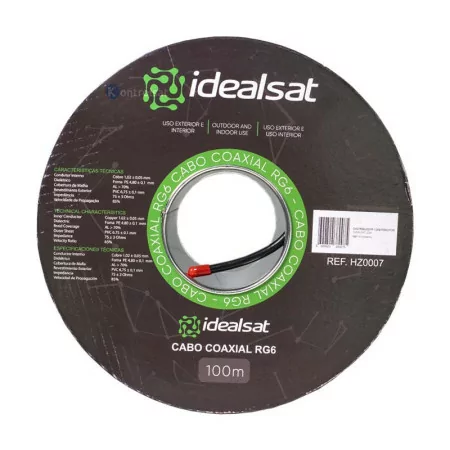 Cable Coaxial RG6 Negro PE - 100M - Idealsat