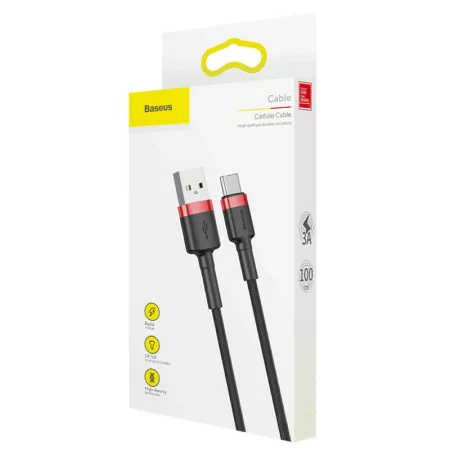 Cabo USB-A 2.0 / USB-C Baseus - 1M - Vermelho/Preto