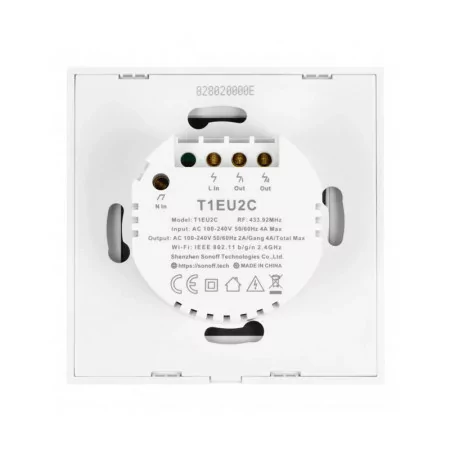 Interruptor Inteligente Wi-Fi RF Sonoff - T1EU2C-TX - 2 Zona Touch - Branco|Sonoff|6920075725315