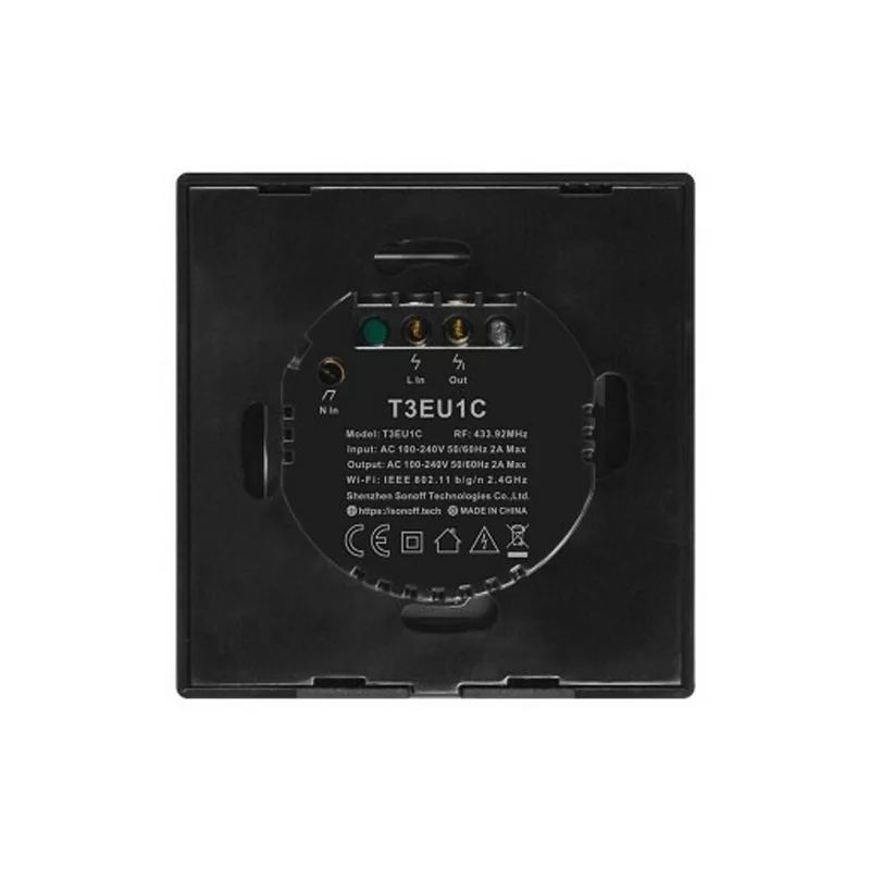 Interruptor Inteligente Wi-Fi Sonoff - T3EU1C-TX - 1 Zona Touch - Negro