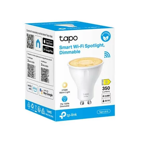 Lâmpada Inteligente TP-Link Tapo Smart Spotlight - GU10 Branco Dimmable Wi-Fi - TAPO L610|TP-Link|4897098683637