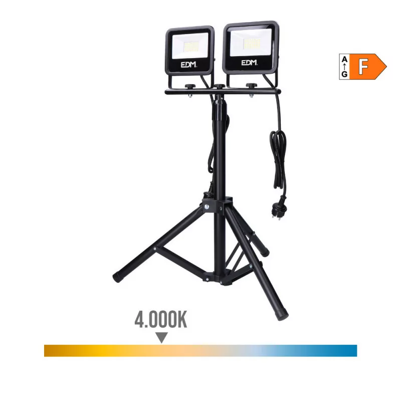 Projetor LED EDM - Com Tripé - 2x30W 2x2370lm 4000K Luz Dia|EdM|8425998704150 Projetor LED EDM - Com Tripé - 2x30W 2x2370lm 4000K Luz Dia|EdM|8425998704150