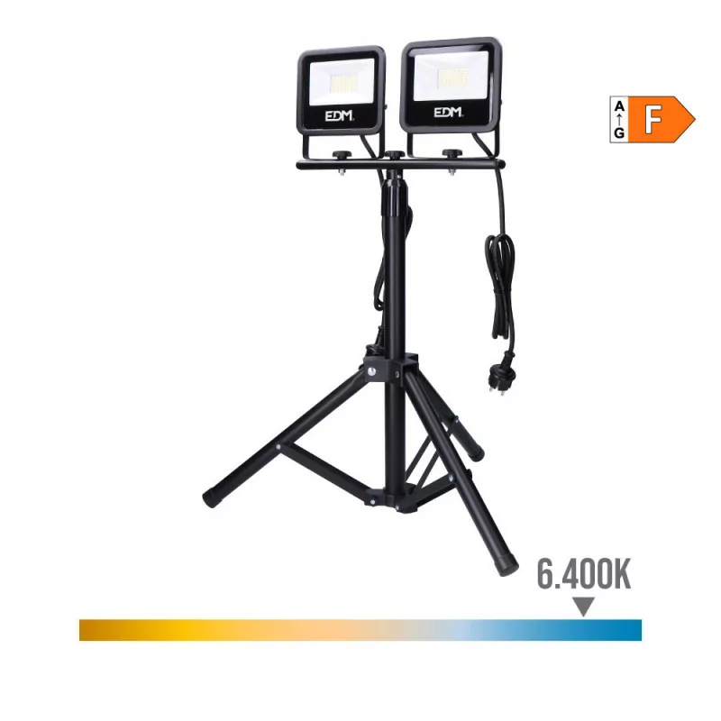 Projetor LED EDM - Com Tripé - 2x30W - 2x2370lm - 6400K Luz Fria|EdM|8425998704143 Projetor LED EDM - Com Tripé - 2x30W - 2x2370lm - 6400K Luz Fria|EdM|8425998704143