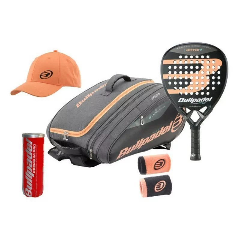 Pack BullPadel - Vertex c/ Raquete, Boné, Pulseira, Mochila, Garrafa Bolas Premium - Preto/Laranja||8445402363216 Pack BullPadel - Vertex c/ Raquete, Boné, Pulseira, Mochila, Garrafa Bolas Premium - Preto/Laranja||8445402363216