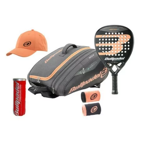 Pack BullPadel - Vertex c/ Raquete, Boné, Pulseira, Mochila, Garrafa Bolas Premium - Preto/Laranja||8445402363216