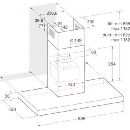 Indesit Chimney Extractor - 90cm - Class C - IHBS9.4LMX