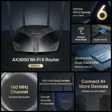 Router Mercusys - AX3000 - Dual-Band - Wi-Fi 6 - MR80X|Mercusys|6957939000646