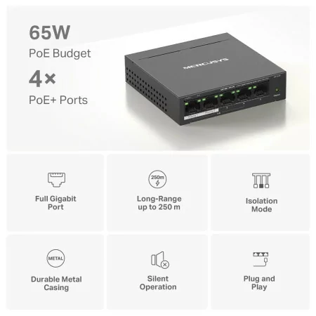 Mercusys Switch - 5 Gigabit Ports - PoE+ - MS105GP