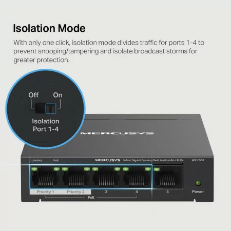Mercusys Switch - 5 Gigabit Ports - PoE+ - MS105GP