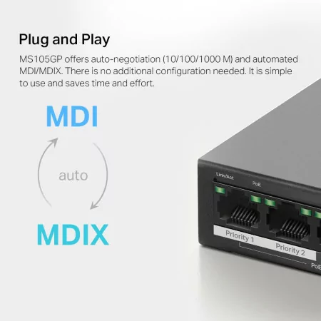 Mercusys Switch - 5 Gigabit Ports - PoE+ - MS105GP