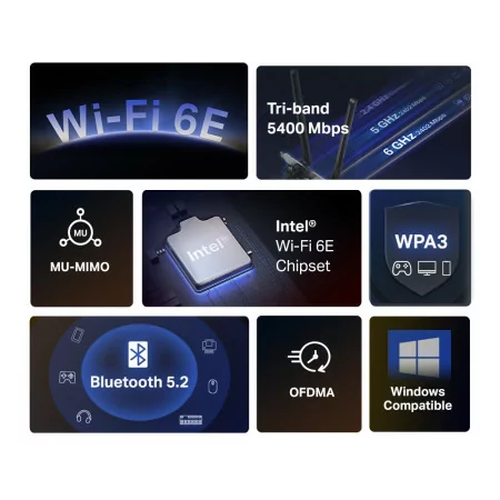 Placa de Rede Mercusys - AXE5400 - Tri-Band - WiFi 6E - Bluetooth 5.2|Mercusys|6957939001865 Placa de Rede Mercusys - AXE5400 - Tri-Band - WiFi 6E - Bluetooth 5.2|Mercusys|6957939001865