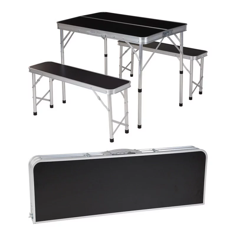 Conjunto de Campismo - Mesa + 2 Bancos - 90cmx60cmx70cm - Alumínio||8719987388798 Conjunto de Campismo - Mesa + 2 Bancos - 90cmx60cmx70cm - Alumínio||8719987388798