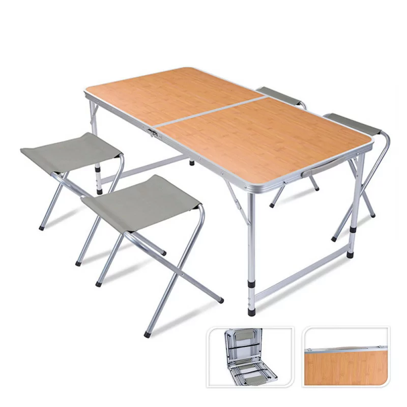 Conjunto de Campismo - Mesa + 4 Cadeiras - 120x60x70cm - Alumínio||8719987505300 Conjunto de Campismo - Mesa + 4 Cadeiras - 120x60x70cm - Alumínio||8719987505300