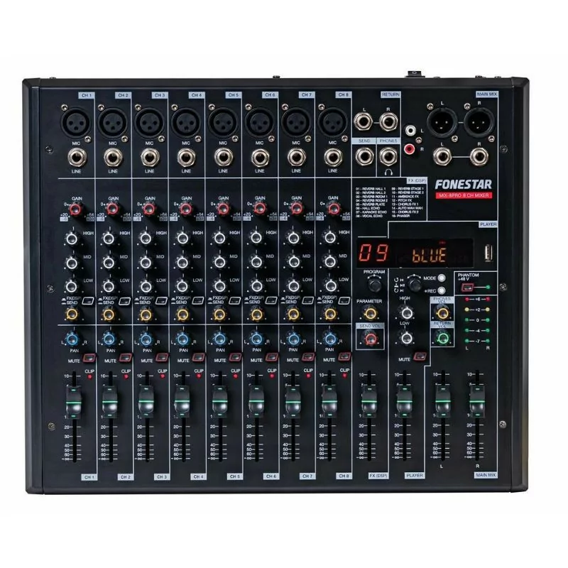 Fonestar Mixer Mixer - MIX 8PRO - 8 channels and 2 outputs