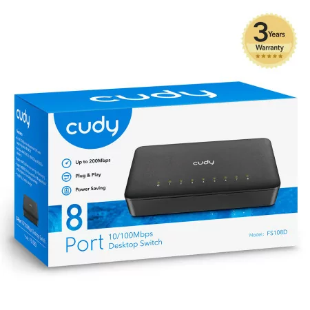 Switch Cudy - 8 Portas 10/100 Mbps - UnManaged - FS108D|Cudy|6971690790042