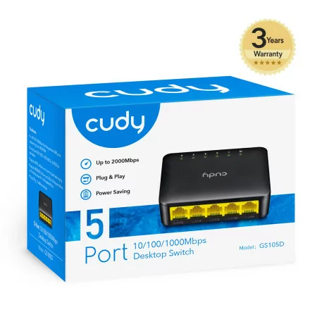 Switch Cudy - 5 Portas Gigabit - UnManaged - GS105D|Cudy|6971690790097