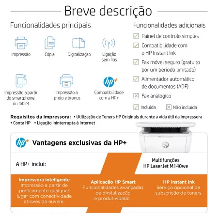 HP Printer - Multifunction - Monochrome - Wireless - M140we