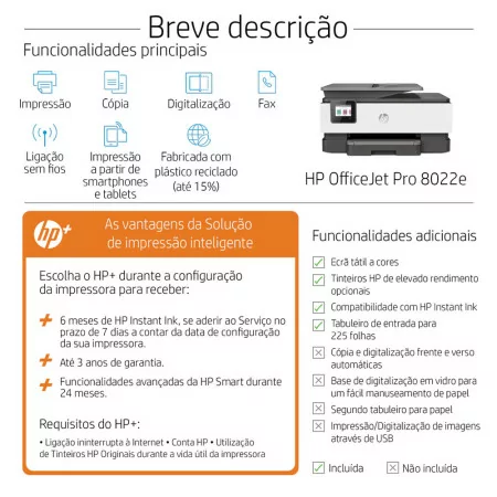 HP Printer - All-In-One - Officejet Pro - Wireless - 8022e