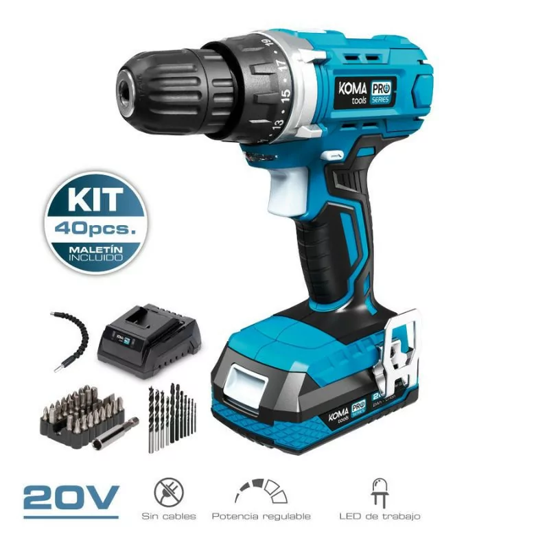 Koma Tools Pro Series Drill Kit + 40 Accessories - 20v Koma Tools Pro Series Drill Kit + 40 Accessories - 20v