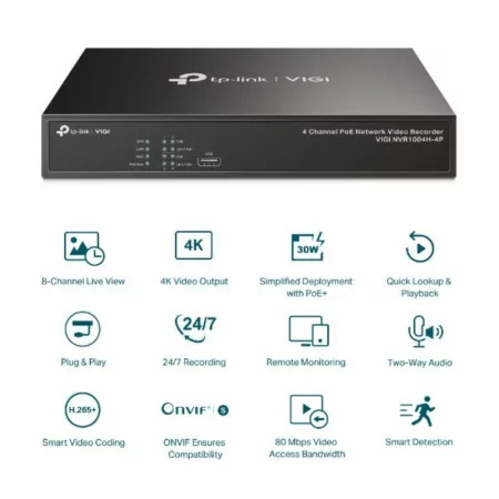 Gravador TP-Link - 4 Canais PoE - 4k - VIGI NVR1104H-4P|TP-Link|4897098688748
